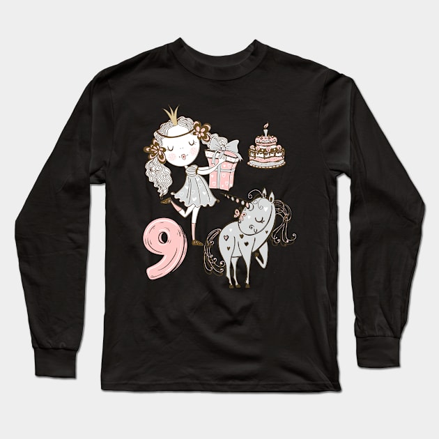 9th birthday Princess  unicorn  cake Long Sleeve T-Shirt by KrasiStaleva